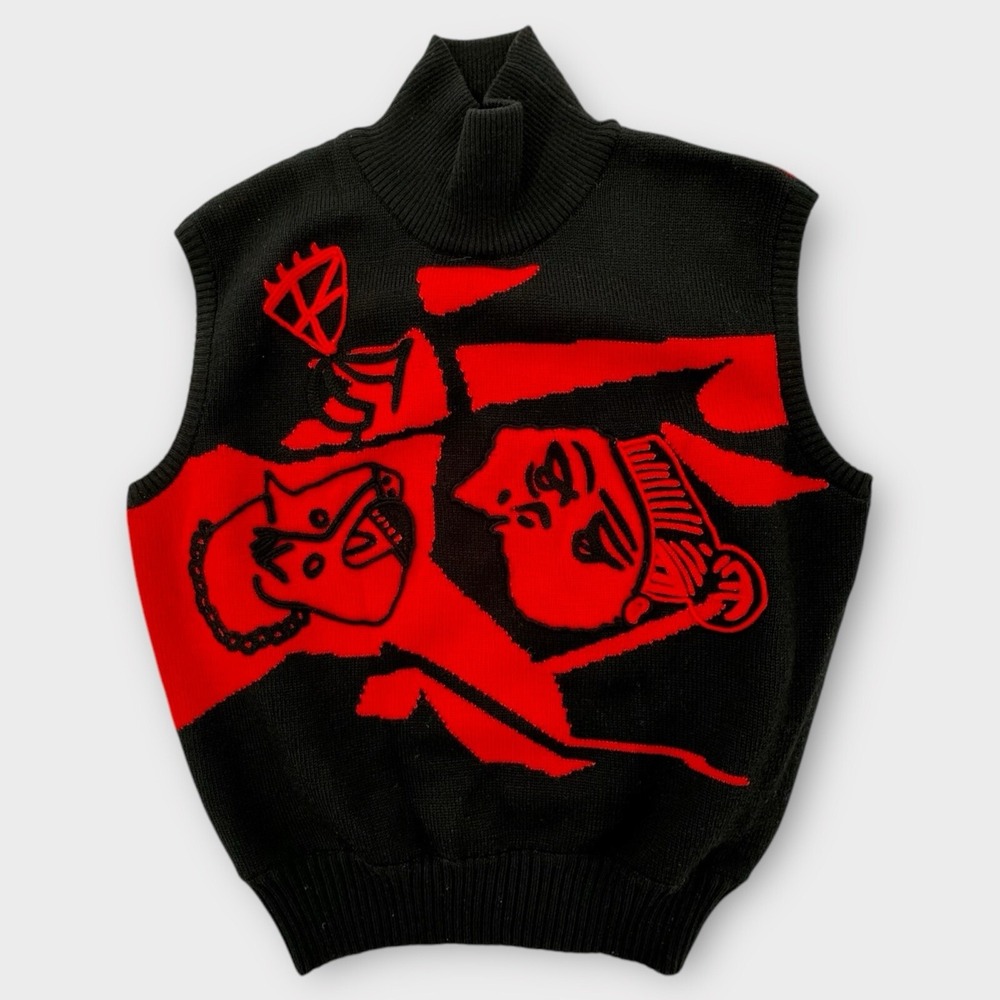 Vintage Gianni Versace Knit Vest Womens 40 Small Wool Embroidered Colorblock 90s